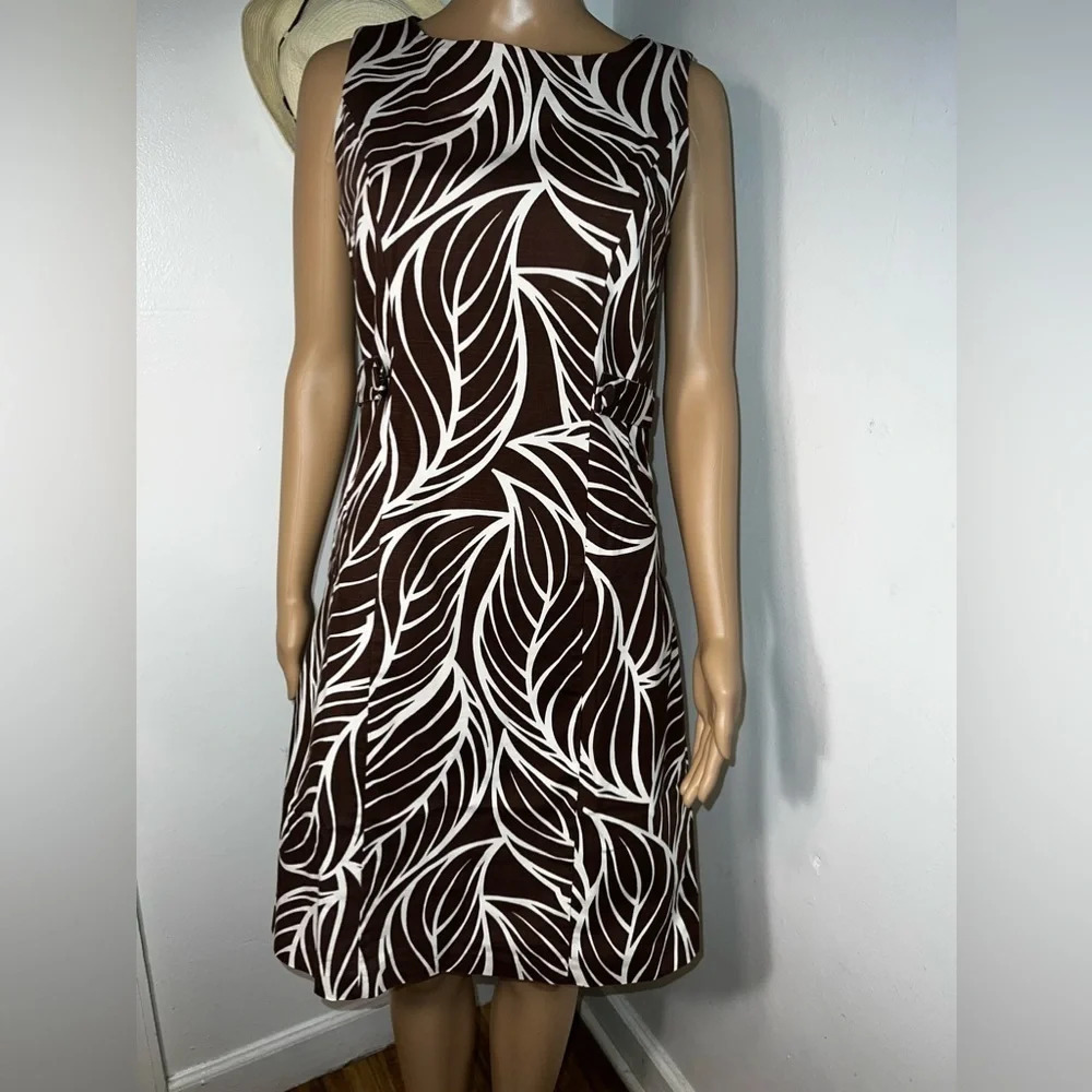 George, by Mark Eisen, 4, sleeveless, stretch coffeehouse, large leaf print mini